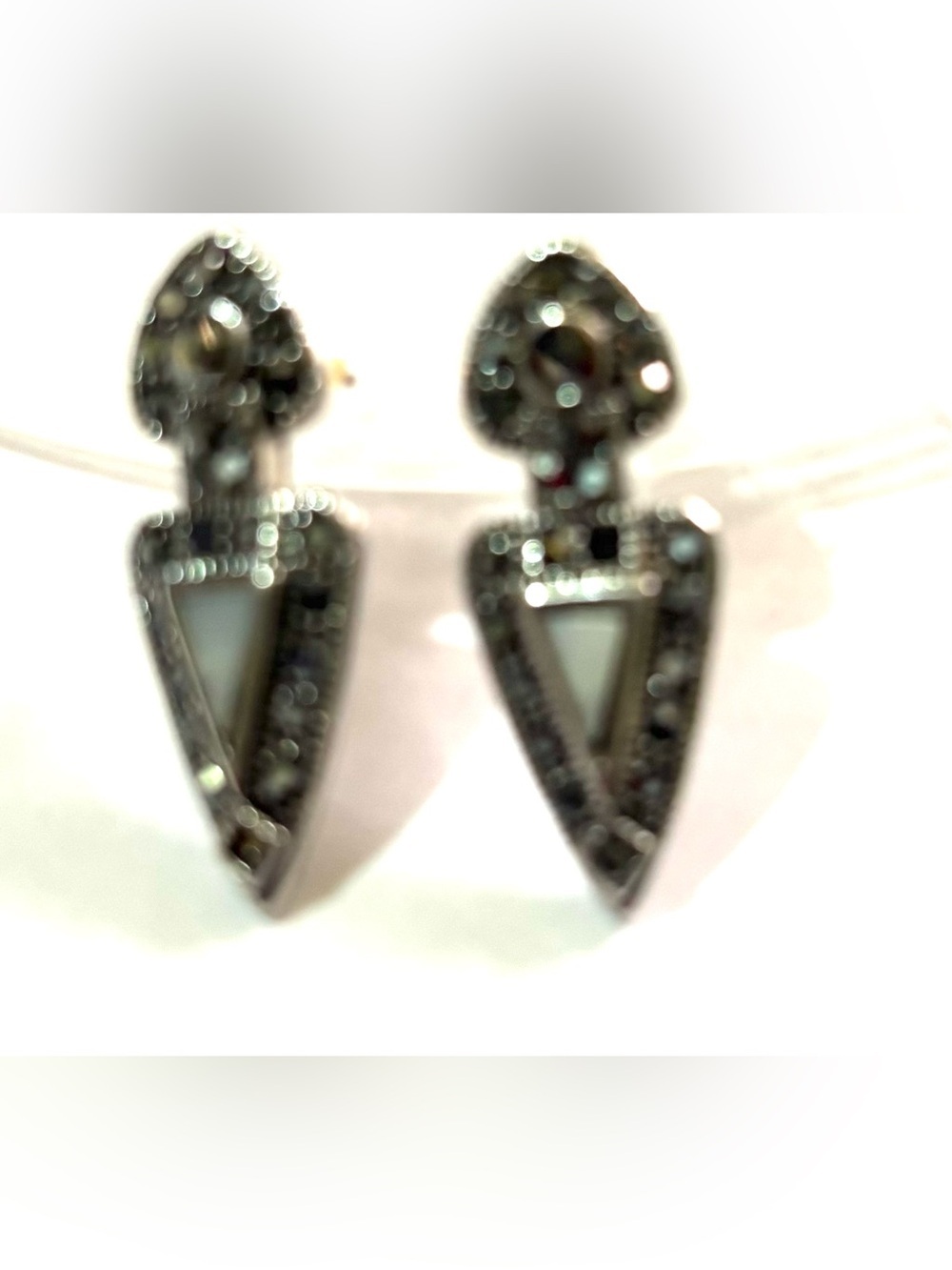 Vintage Silver and White Geometric Drop Earrings